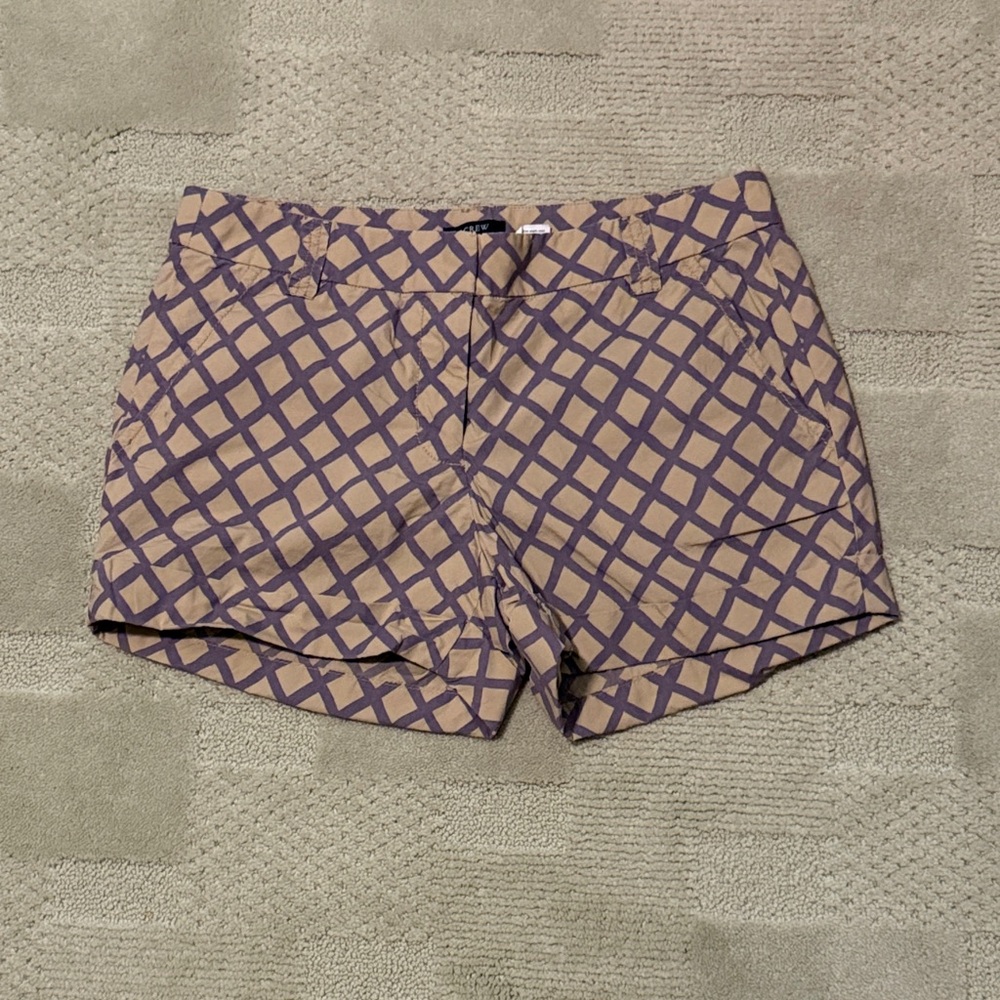J. Crew Women's High Waist Checkered Shorts - Purple and Tan